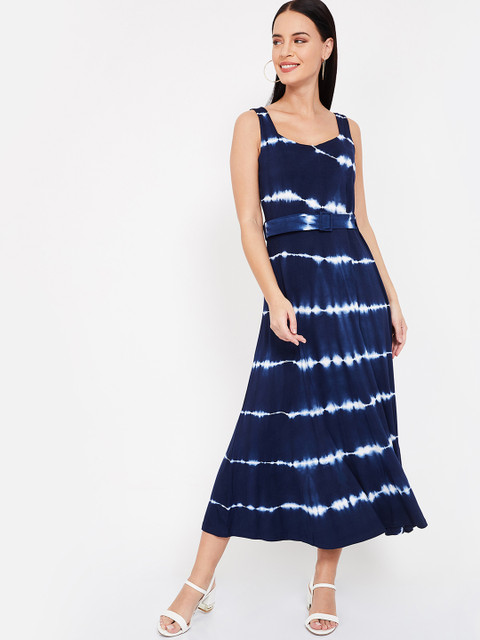 

CODE by Lifestyle Women Navy Blue & White Dyed Fit and Flare Dress