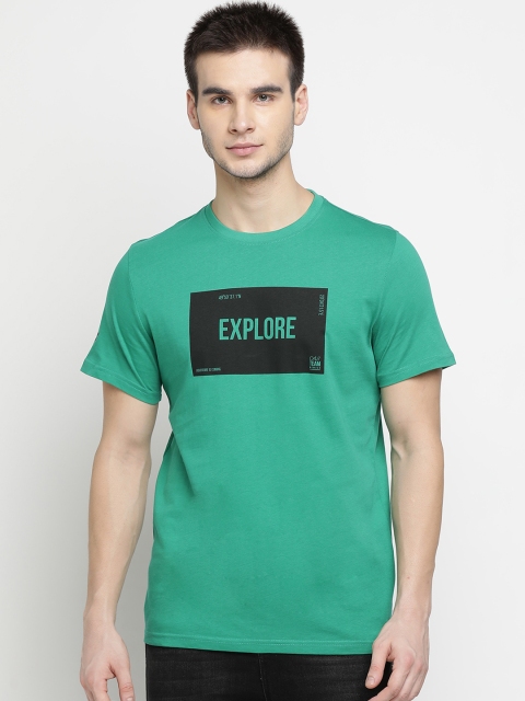 

4F Men Green Printed Round Neck T-shirt
