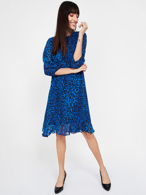 

CODE by Lifestyle Women Blue Printed Fit and Flare Dress