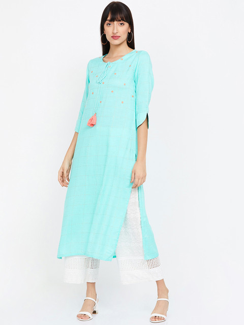 

Melange by Lifestyle Women Blue Embroidered Straight Kurta