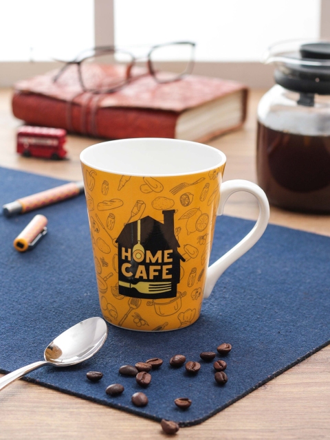 

CLAY CRAFT Set Of 2 Yellow & Black Graphic Quote Printed Mugs