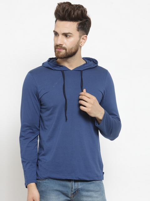 

Kalt Men Blue Solid Hooded T-shirt