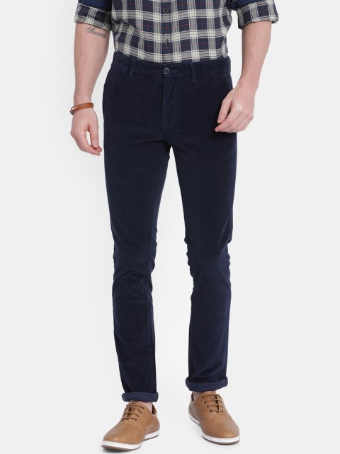 

t-base Men Navy Blue Tapered Fit Self Design Regular Trousers
