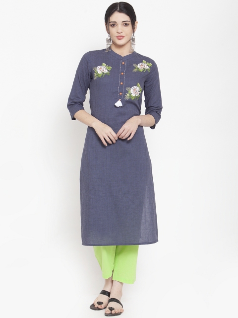 

ANAISA Women Blue Embroidered Straight Kurta