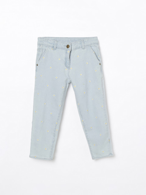 

Fame Forever by Lifestyle Girls Blue Emboidered Regular Fit Denim Capris