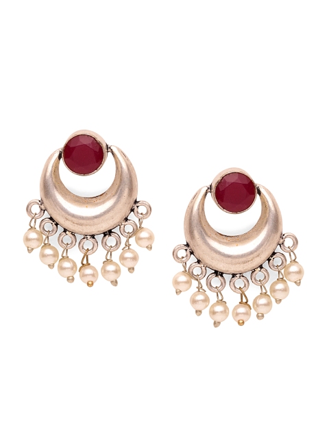 

Fabstreet Silver-Plated & Red Crescent Shaped Chandbalis