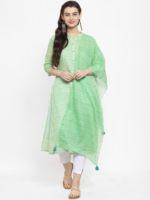 

ANAISA Women Green Printed Straight Kurta With Dupatta