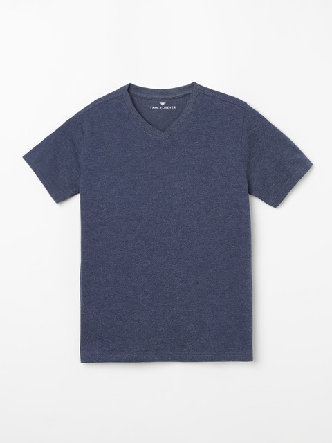 

Fame Forever by Lifestyle Boys Navy Blue Solid V-Neck T-shirt