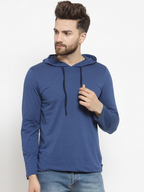 

Kalt Men Blue Solid Hood T-shirt