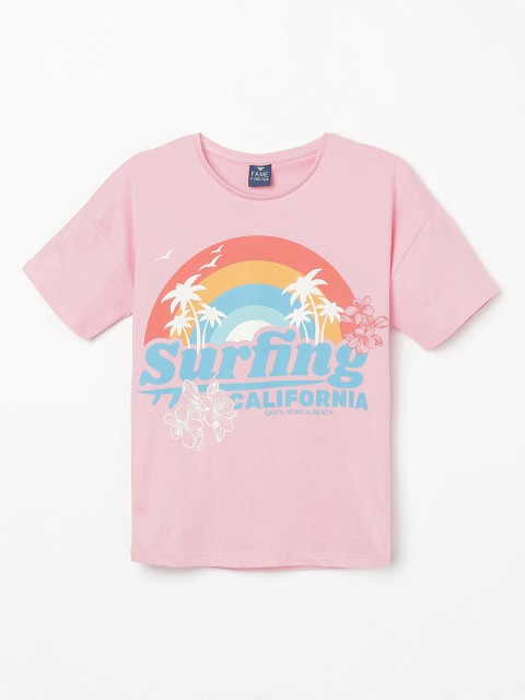 

Fame Forever by Lifestyle Girls Pink Printed Round Neck T-shirt
