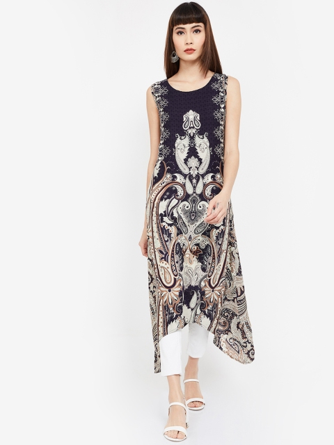 

Melange by Lifestyle Women Navy Blue & Off-White Printed A-Line Kurta