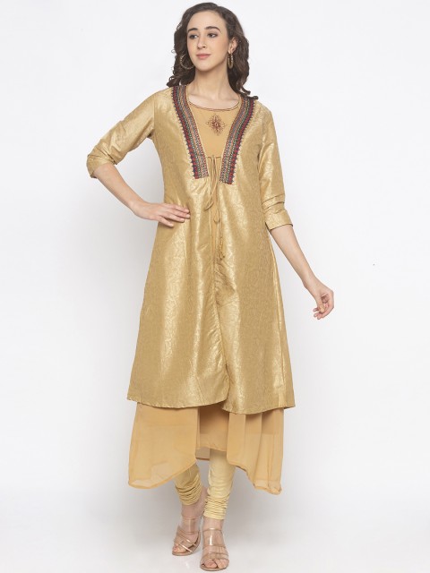 

Globus Women Gold Floral Pure Cotton Print Anarkali Kurta