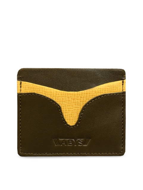 

ABYS Unisex Olive Green & Yellow Colourblocked Leather Card Holder