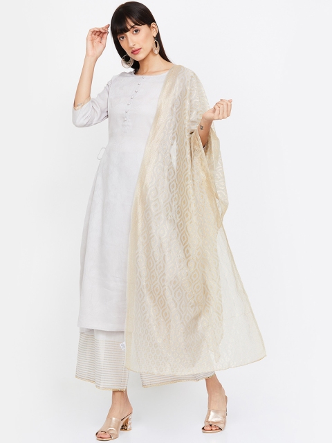 

Melange by Lifestyle Women Grey Self Design Kurta with Palazzos & Dupatta
