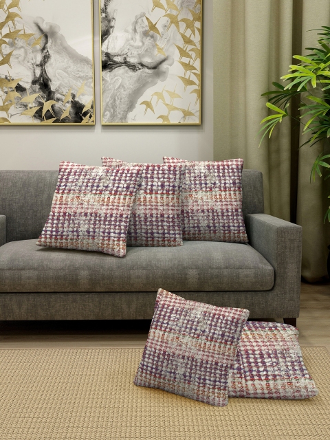 

KLOTTHE Set of 5 Multicoloured Self Design Square Cushion Covers, Multi