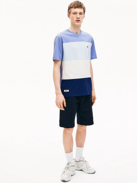 

Lacoste Men Blue & Lavender Colourblocked Round Neck T-shirt