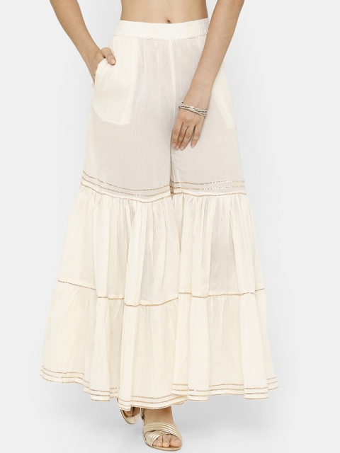 

De Moza Women Cream-Coloured Solid Flared Palazzos