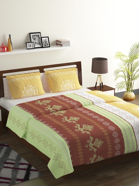 

BOMBAY DYEING Yellow & Red Ethnic Motifs 104 TC Cotton 1 Queen Bedsheet with 2 Pillow Covers