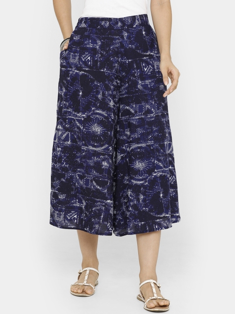 

De Moza Women Navy Blue & White Loose Fit Printed Culottes