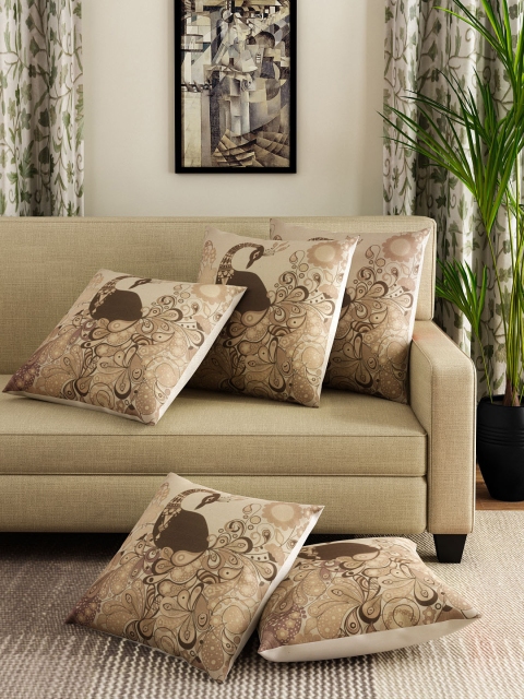 

HOSTA HOMES Brown & Beige Set of 5 Floral Square Cushion Covers