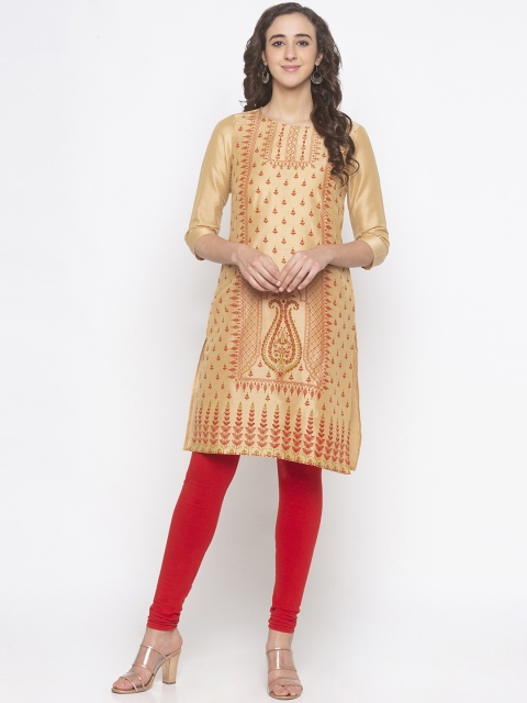 

Globus Women Beige & Orange Printed Kurti