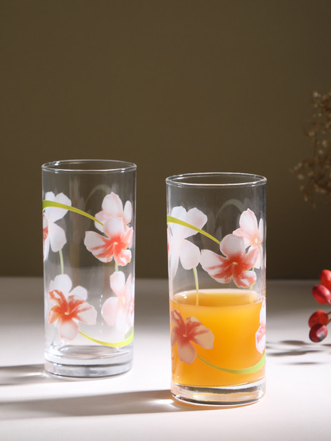 

Luminarc Transparent 6-Pieces Floral Printed Glass Glasses Set