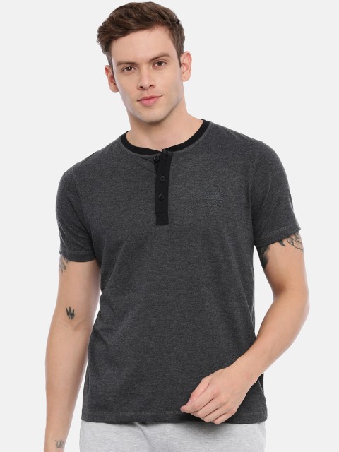 

Proline Men Charcoal Grey Solid Henley Neck T-shirt