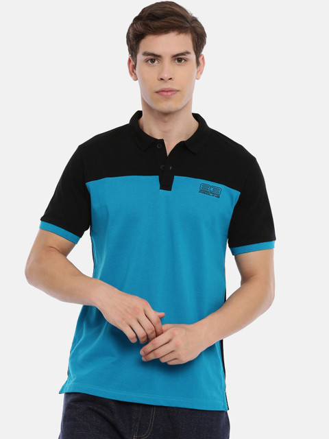 

Proline Men Blue & Black Colourblocked Polo Collar T-shirt
