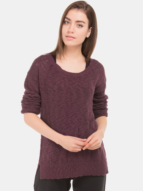 

Aeropostale Women Purple Solid Cardigan Sweater