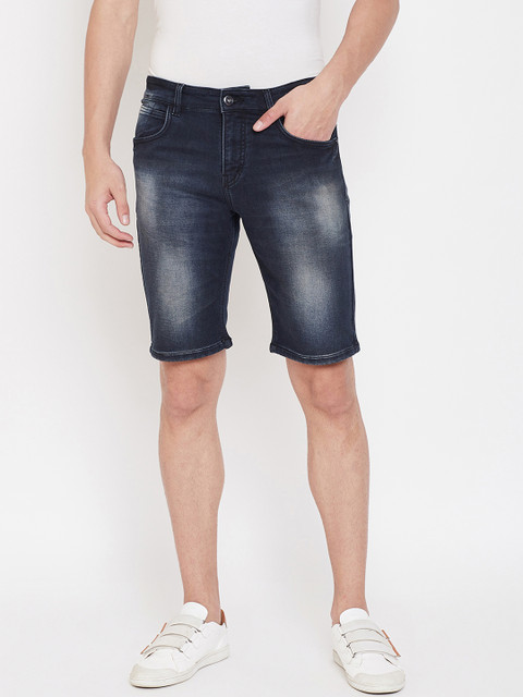 

Octave Men Navy Blue Washed Regular Fit Denim Shorts