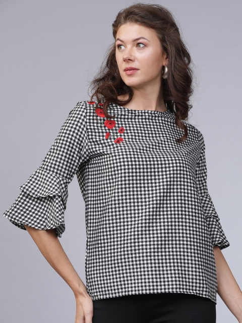 

Mumbai Slang Chic Women Black & White Checked Top