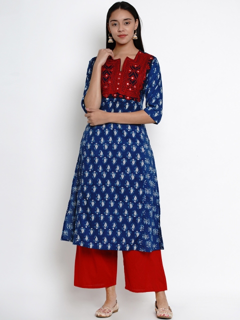 

Bhama Couture Women Blue & Red Yoke Design Kurta with Palazzos