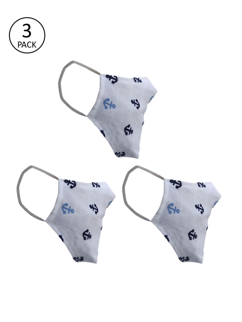 

AKS Unisex Pack of 3 Pcs White & Blue Printed Reusable 2-Ply Outdoor Fabric Masks