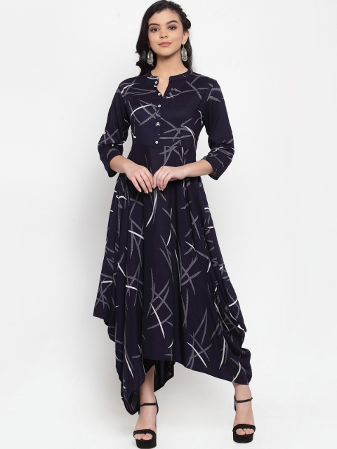 

ANAISA Women Navy Blue Printed Maxi Dress