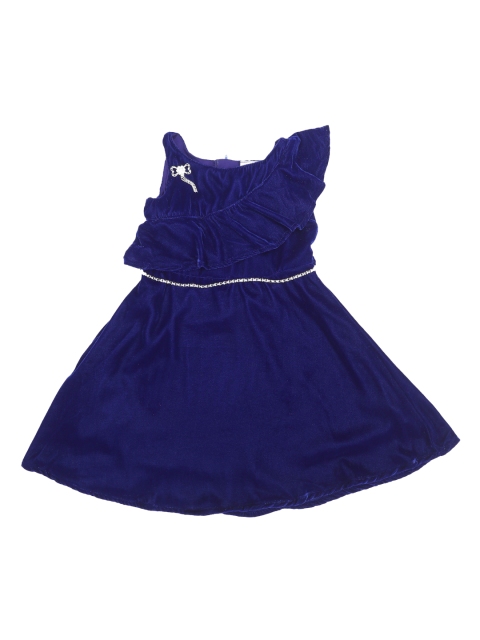 Doodle Girls Blue Solid Fit and Flare Dress