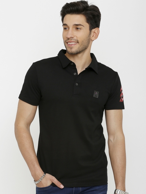 

Rex Straut Jeans Men Black Solid Slim Fit Polo Collar T-shirt