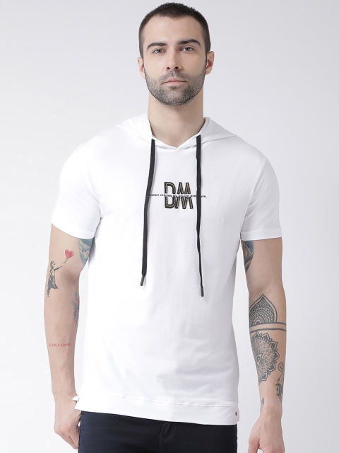 Rex Straut Jeans Men White Printed Hooded T-shirt