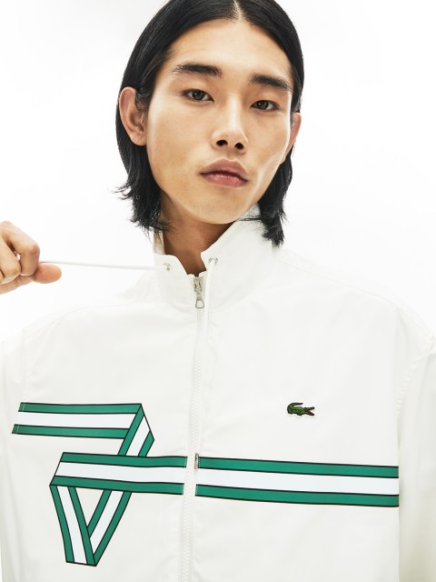 

Lacoste Men White Striped Water Resistant Tailored Jacket