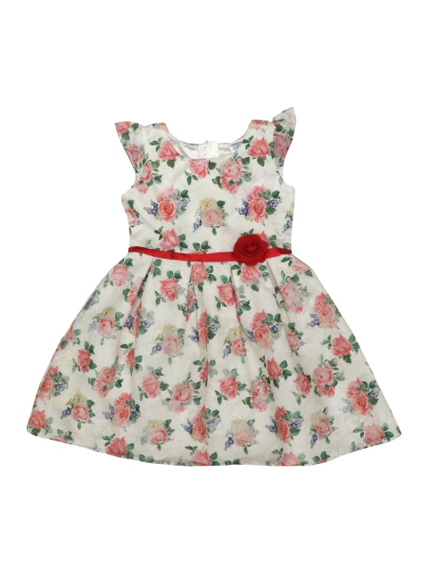 

Doodle Girls Off-White & Pink Printed Fit and Flare Dress