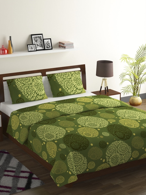 

BOMBAY DYEING Green & Yellow Ethnic Motifs 104 TC Cotton 1 Queen Bedsheet with 2 Pillow Covers