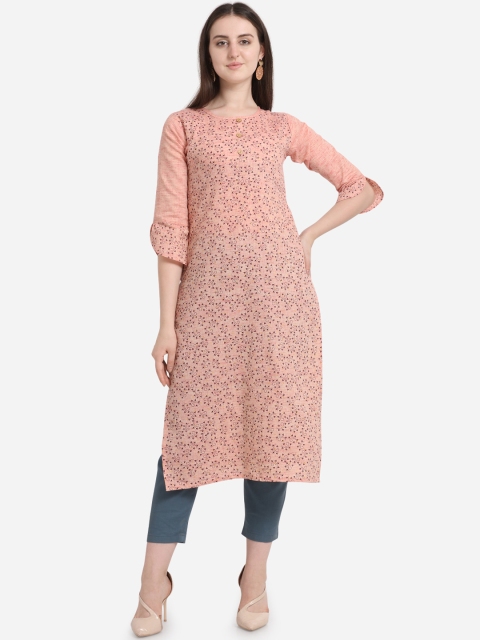 

Kvsfab Women Pink Printed Straight Kurta