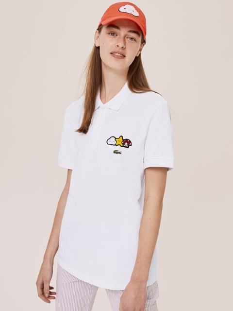 

Lacoste Unisex White Printed Couple Polo Collar T-shirt