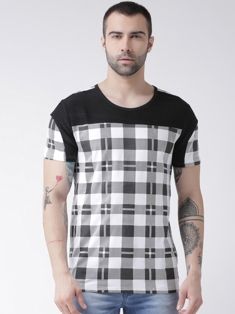 

Rex Straut Jeans Men White & Black Checked Round Neck T-shirt