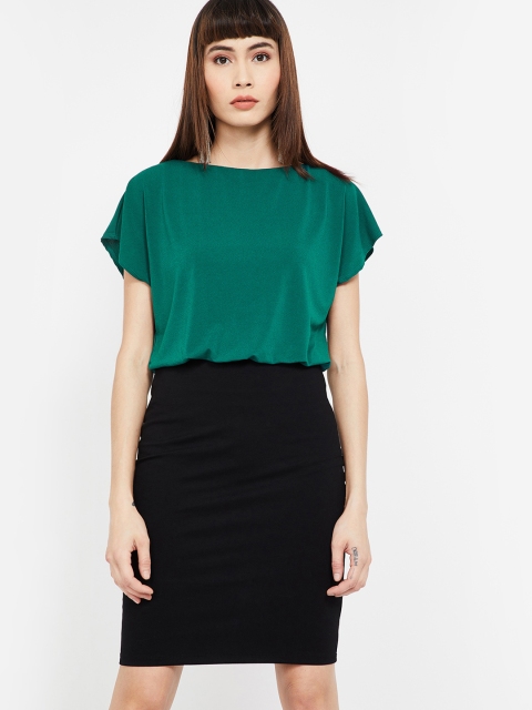 

CODE by Lifestyle Women Green & Black Colourblocked Blouson Dress