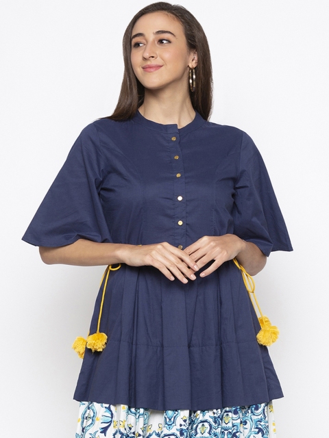 

Globus Women Navy Blue & White Printed Layered Fit and Flare Dress