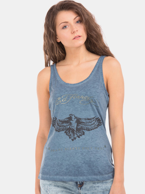 

Ed Hardy Women Blue Printed Knitted Tank Top