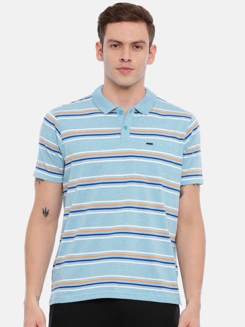 

Proline Men Blue Striped Polo Collar T-shirt