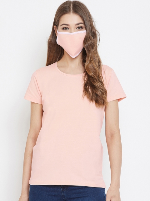 

Okane Women Peach-Coloured Solid Round Neck T-shirt