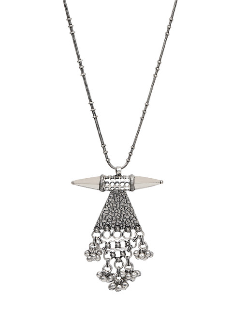 

Fabstreet Oxidised Silver-Plated Bullet-Shaped Pendant with Chain