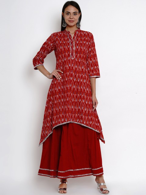 

Bhama Couture Women Maroon Printed Kurta & Skirt